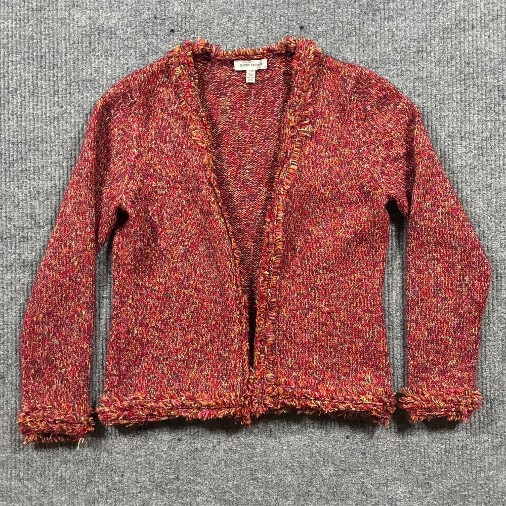 David Brooks Womens Large Multicolor Knit Open Front Cardigan Fringe Sweater